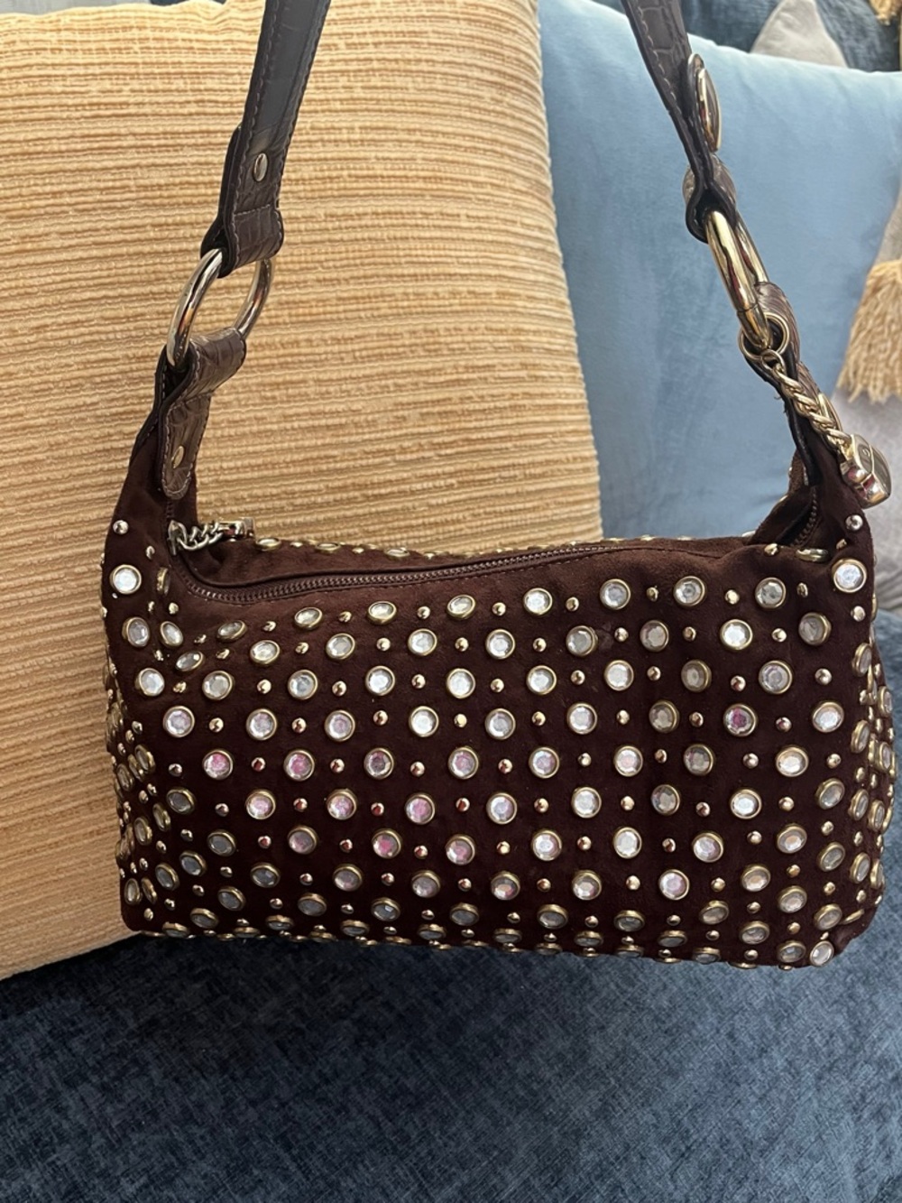 Kathy Van Zeeland Shoulder Bag w/Crystal Studs, Like NEW, Final Price - Picture 5 of 13